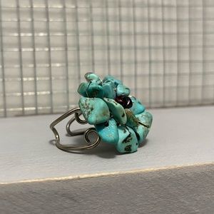 Silver metal, turquoise and purple ring